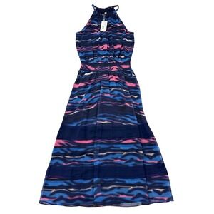 Ramy Brook Maxi Dress Size Large Blue Pink Printed Trina Cocktail Wedding NEW